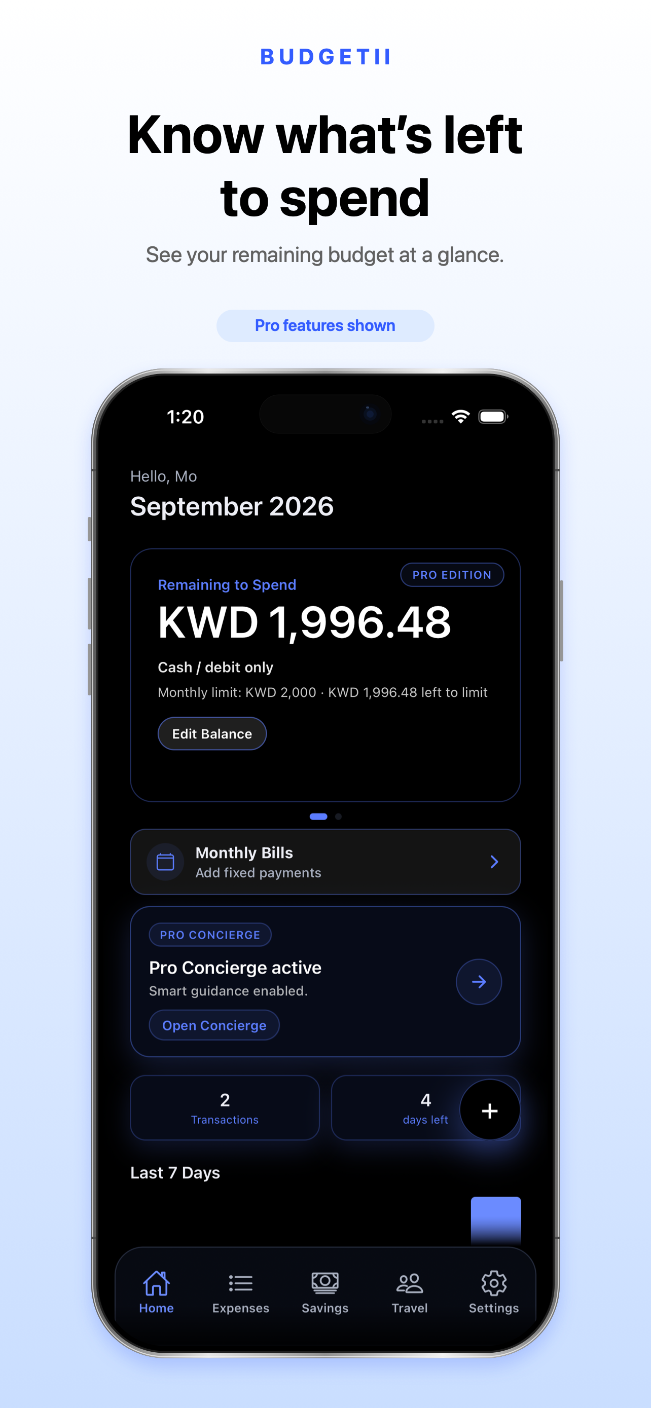 BUDGETII home screen showing a monthly budget overview