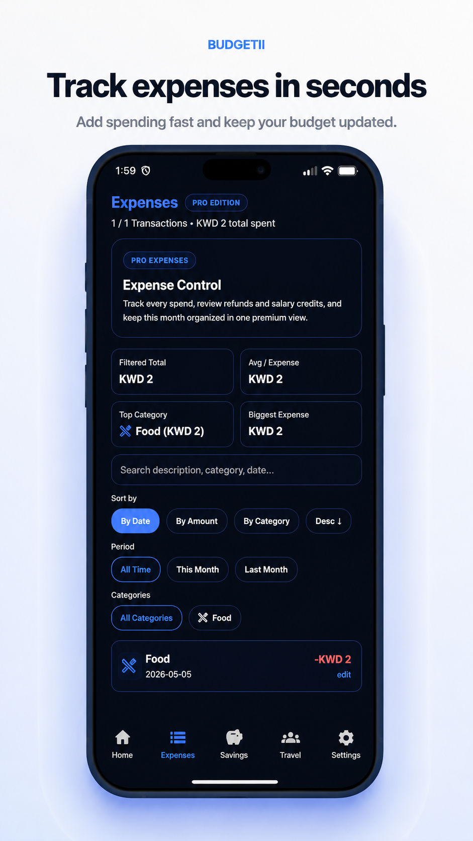 Budgetii expenses tutorial screen